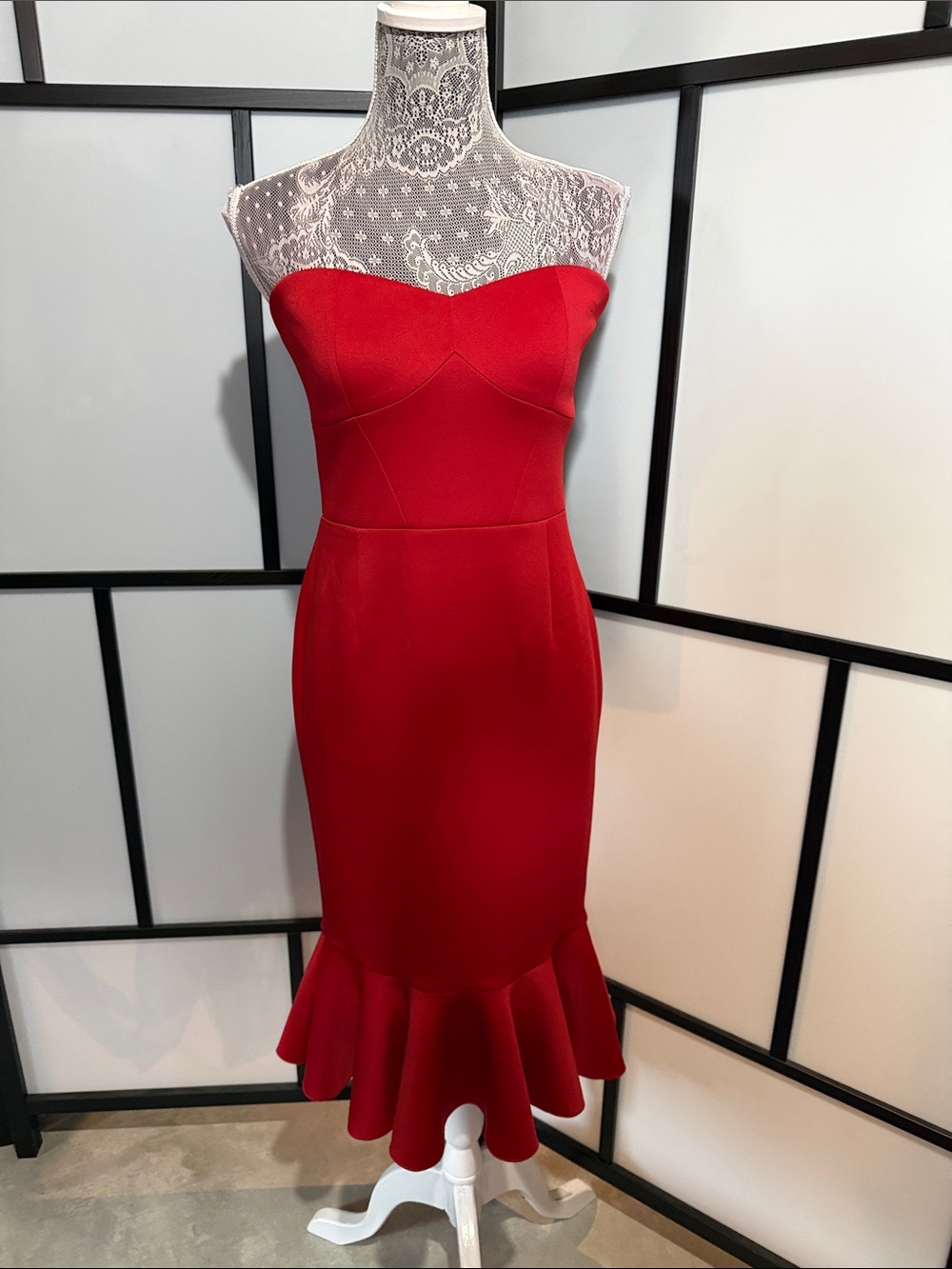 Express Strapless Red Mermaid-Hem Midi Dress